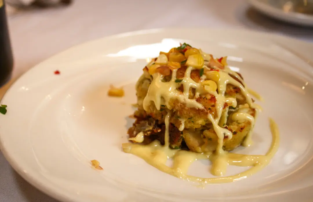 Maryland crab cake starter at Weber's Restaurant in Ann Arbor, Michigan, USA
