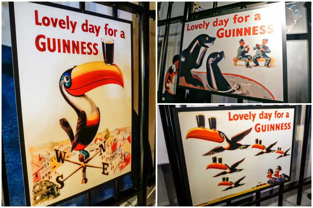 Guinness ads on display at the Guinness Storehouse in Dublin, Ireland