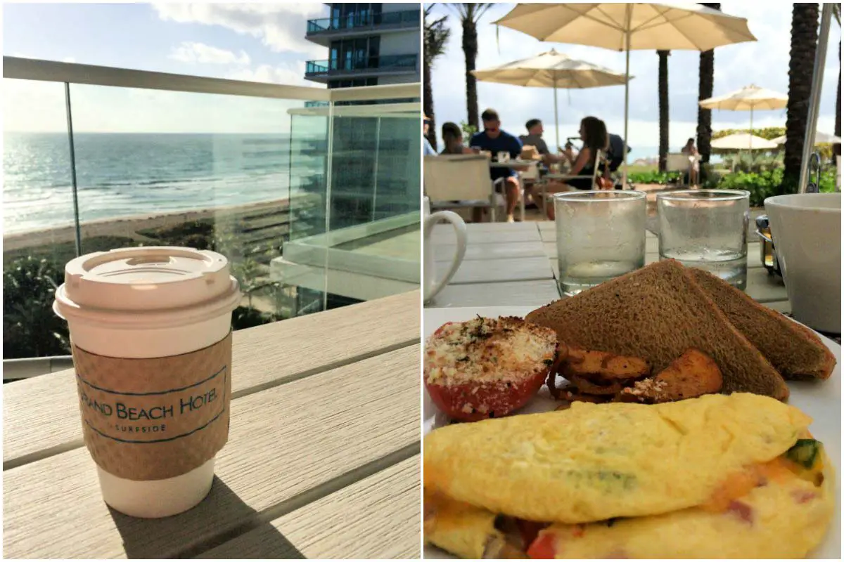 Grand Beach Hotel Surfside Restaurant breakfast and coffee from Espresso Gelato in the hotel lobby