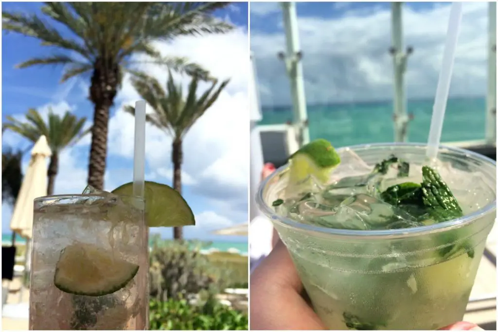 Caipirinha at Grand Beach Hotel Surfside Restaurant and mojito from the Sky Bar