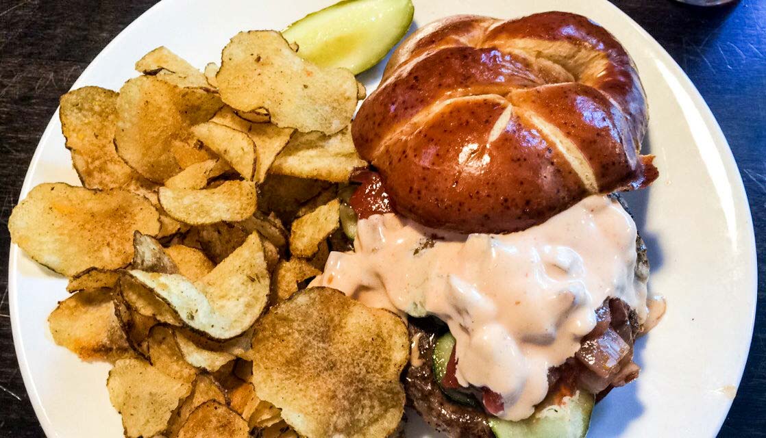 Turkey and Avocado Burger at the Pretzel Bell, Ann Arbor, Michigan