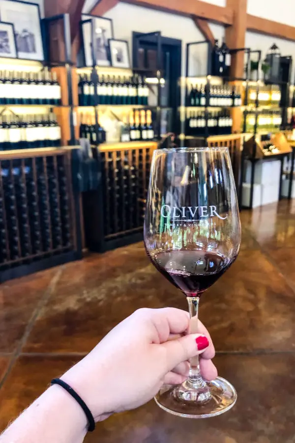 Wine tasting at Oliver Winery