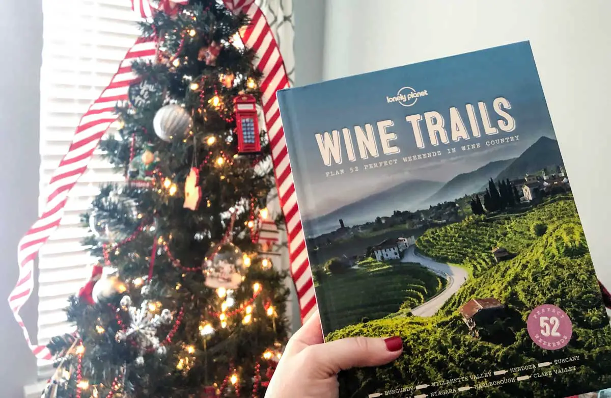 Giving Lonely Planet Wine Trails to a wine traveler at Christmas