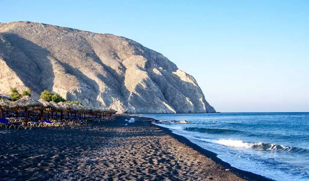 Black sand beach on Santorini