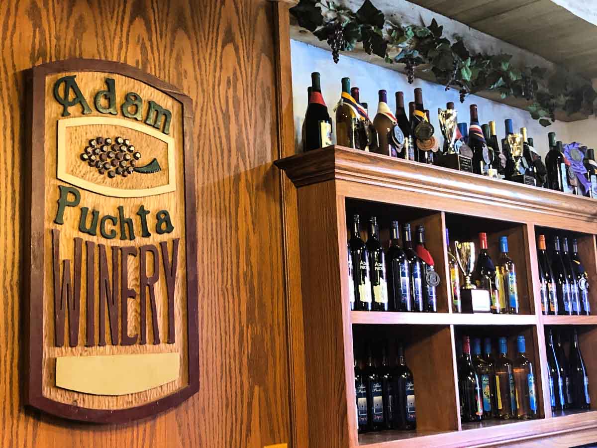 Adam Puchta Winery sign and award-winning wines 