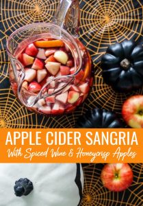 Apple Cider Sangria with Spiced Wine & Honeycrisp Apples in Halloween setting