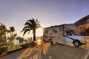 RV parked in Malibu, Califorina