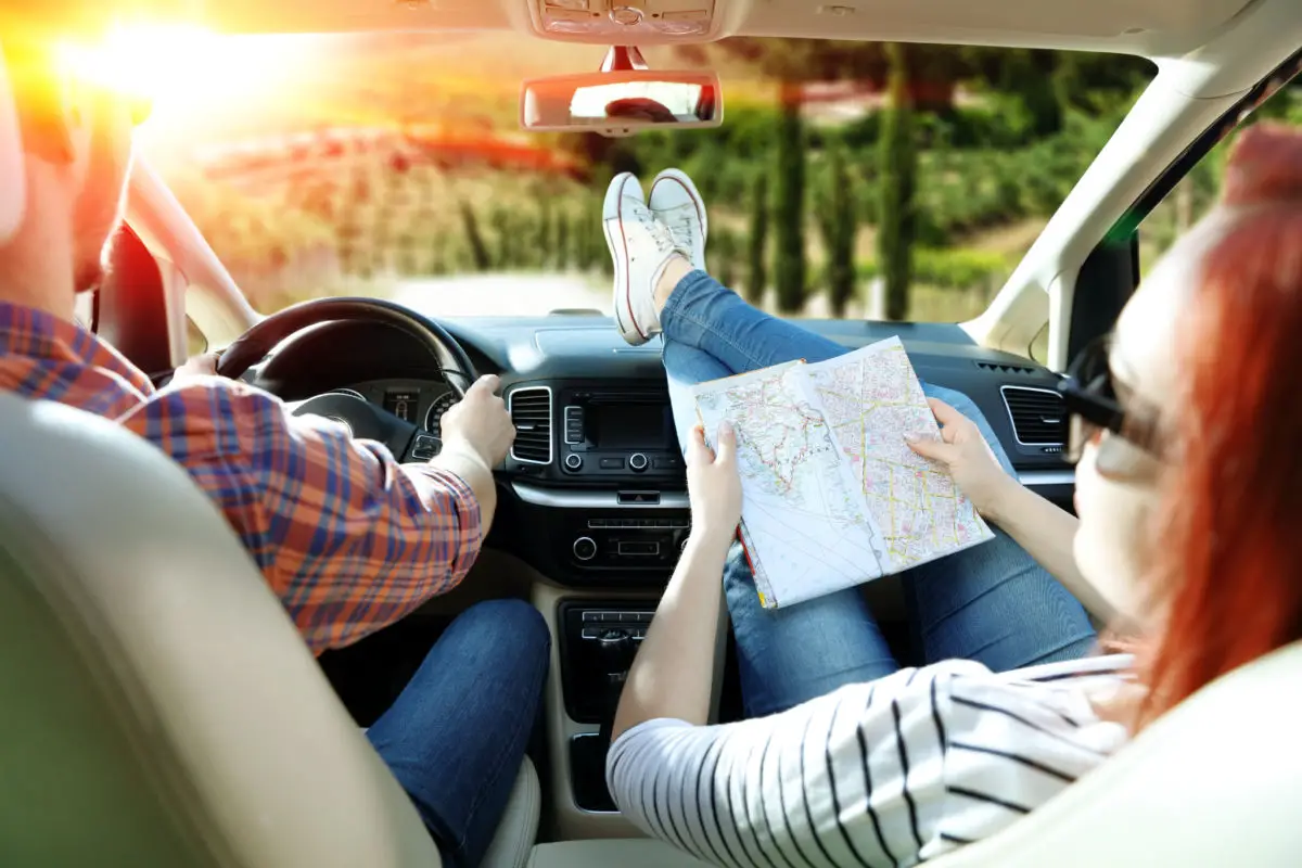 Couple travels by car