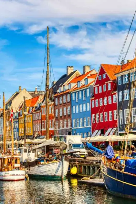 Copenhagen Nyhavn port with colorful buildings and sailboats