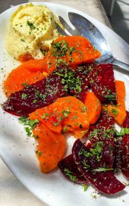 Beets appetizer at Greek restaurant Avli River North in Chicago, Illinois, USA