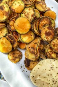 Fried zucchini chips appetizer at Avli River North in Chicago, Illinois, USA