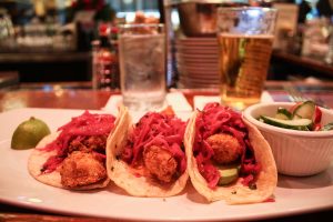 Fish tacos at Shaw's Crab House in Chicago, Illinois, USA