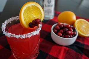 Cranberry orange margarita with salt rim