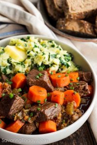 Irish Beef and Guinness Stew served with Sweet Potato Colcannon