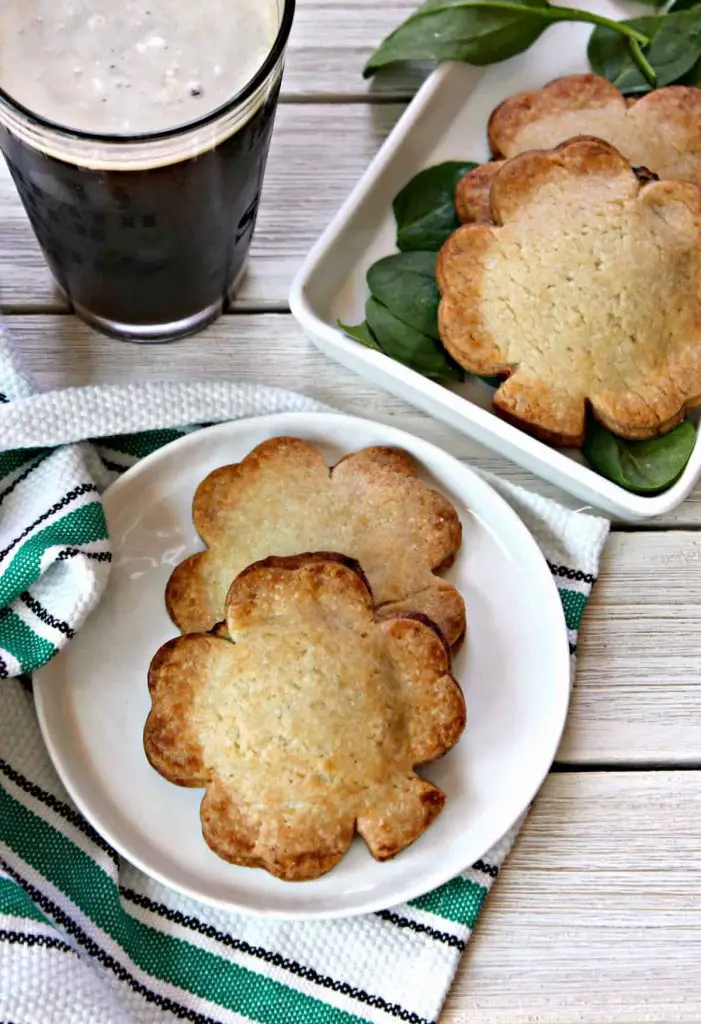 Paddy Pockets of sharmrock-shaped filled hand pies served with a pint of Guinness stout beer
