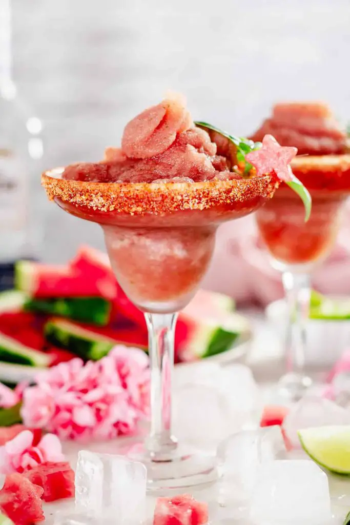 Spicy frozen watermelon-basil margarita