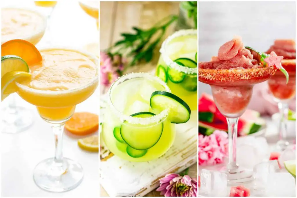 Flavored margaritas: triple citrus frozen margarita, cucumber-jalapeño margarita, and frozen spicy watermelon basil margarita