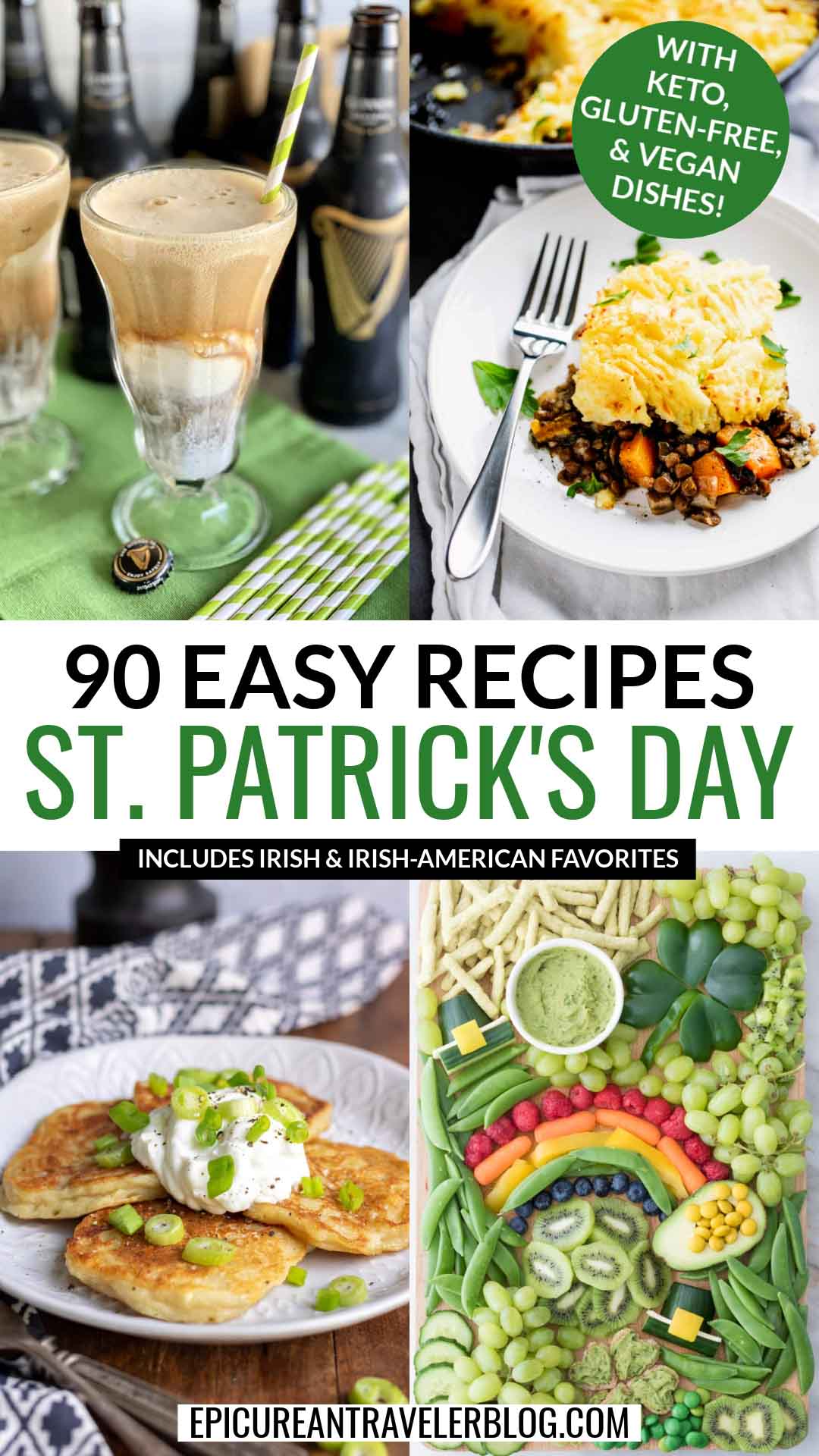 90 easy recipes for St. Patrick's Day including traditional Irish and Irish-American foods with keto, gluten-free, and vegan recipe variations