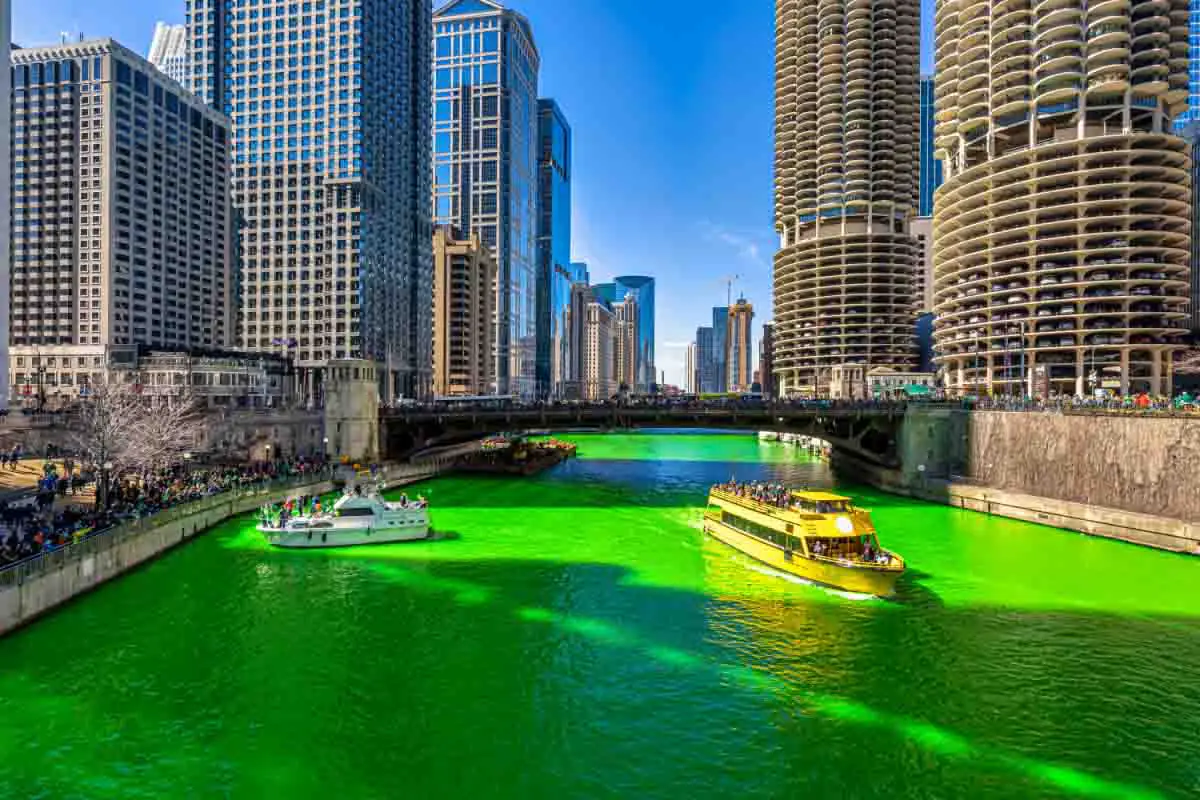 Chicago River dyed green on St. Patrick's Day