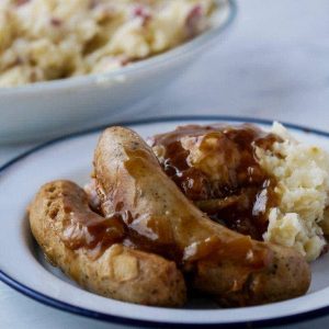 Plate of bangers and mash