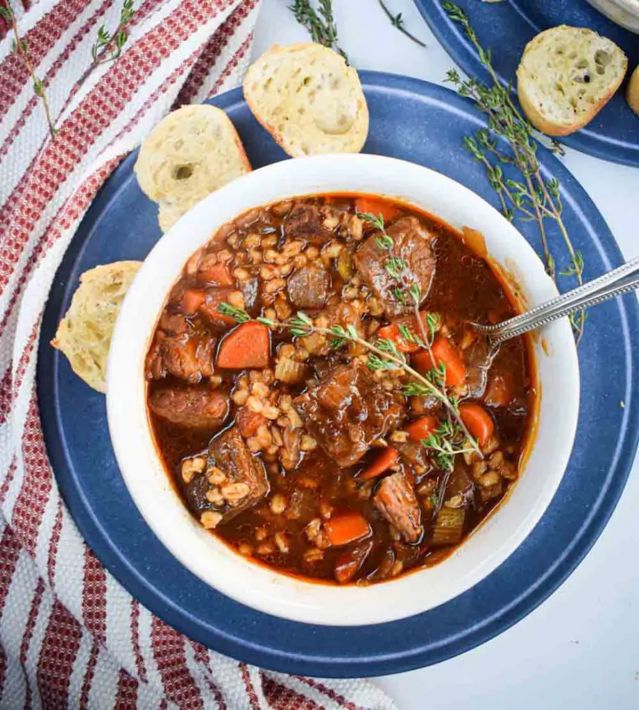 Bowl of beef and barley stew