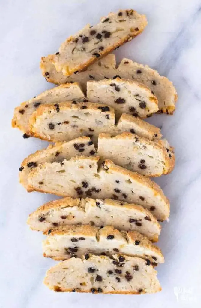 Gluten-free Irish soda bread slices on white-and-gray countertop