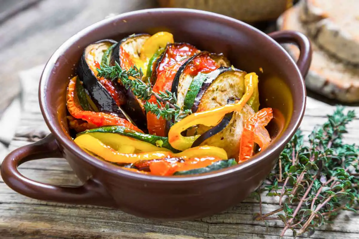 Ratatouille in brown bowl