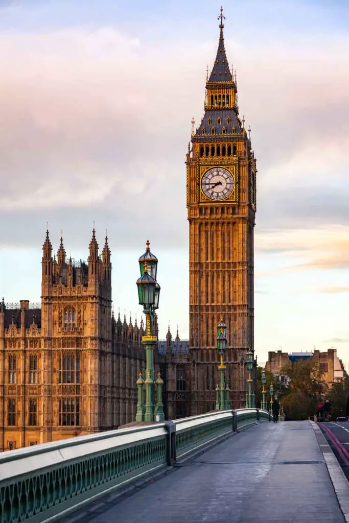 Palace of Westminster Elizabeth Tower aka Big Ben as seen from the Westminster Bridge in London