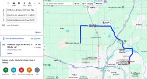Map of driving route to the best cider mills near Grand Rapids, Michigan