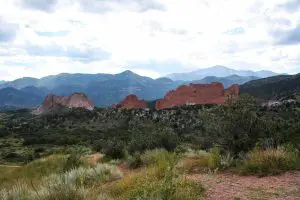 From this viewpoint in Colorado Springs, you can see Garden of the Gods and Pikes Peak in the distance