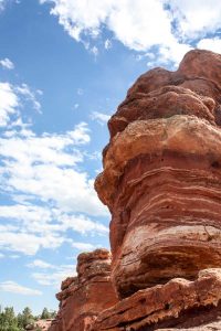 A sandstone red rock formation at Garden of the Gods in Colorado Springs, Colorado, USA