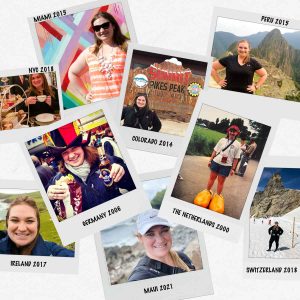 Travel writer Erin Klema's top travel moments collage with polaroid-style selfies