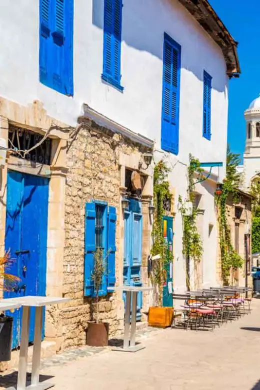 Genethliou Mitellla street, a touristic street leading to Ayia Napa Cathedral in Limassol, Cyprus.