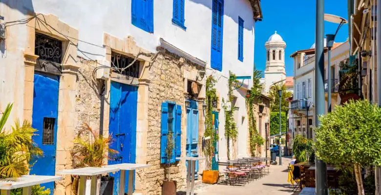 Genethliou Mitellla street, a touristic street leading to Ayia Napa Cathedral in Limassol, Cyprus.