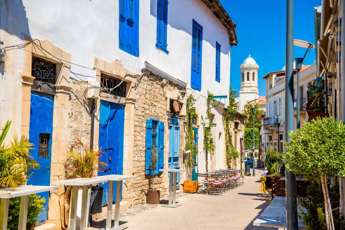 Genethliou Mitellla street, a touristic street leading to Ayia Napa Cathedral in Limassol, Cyprus.