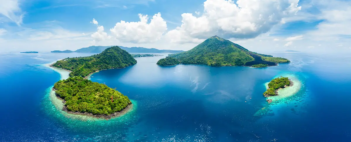 Aerial view of the Banda Islands, Moluccas archipelago Indonesia, Pulau Gunung Api