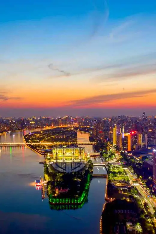 Aerial photo of CBD buildings along the central axis of Guangzhou, China