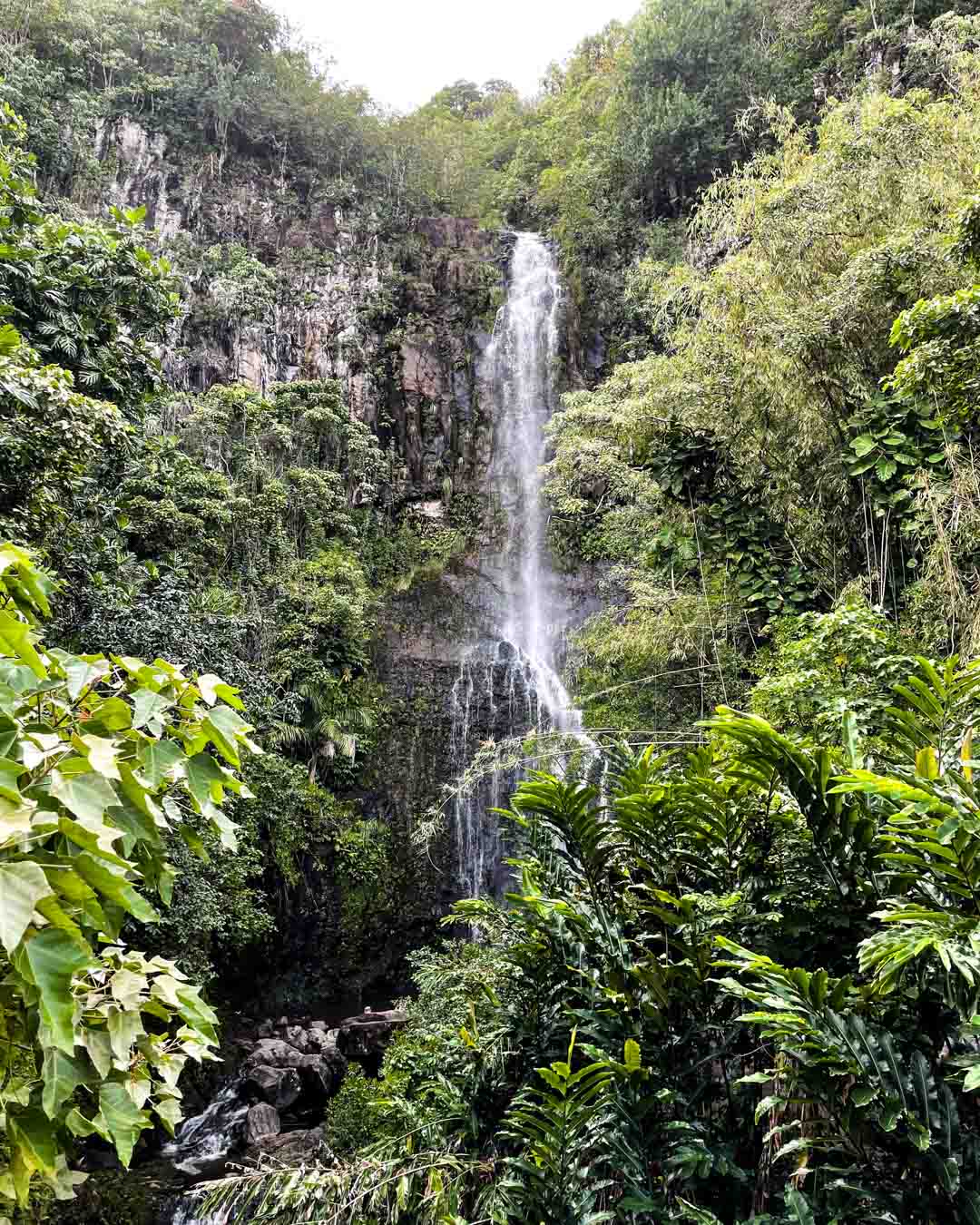 Makahiku Falls view from a short hike on the Pīpīwai Trail at Haleakalā National Park on the island of Maui in Hawaii