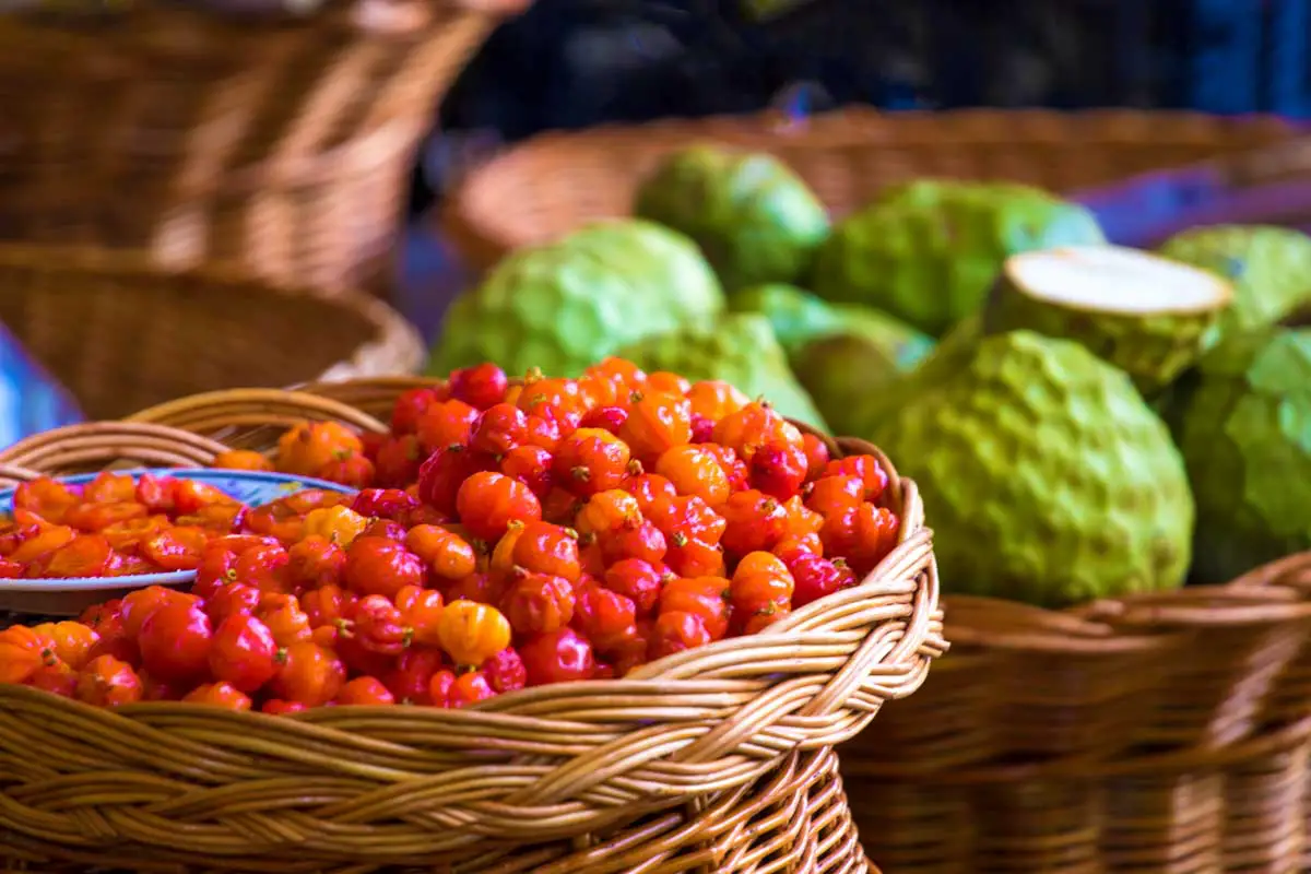 Fresh pitanga and anonna fruits