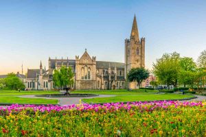 Evening view of the St. Patrick Cathedral in Dublin, Ireland