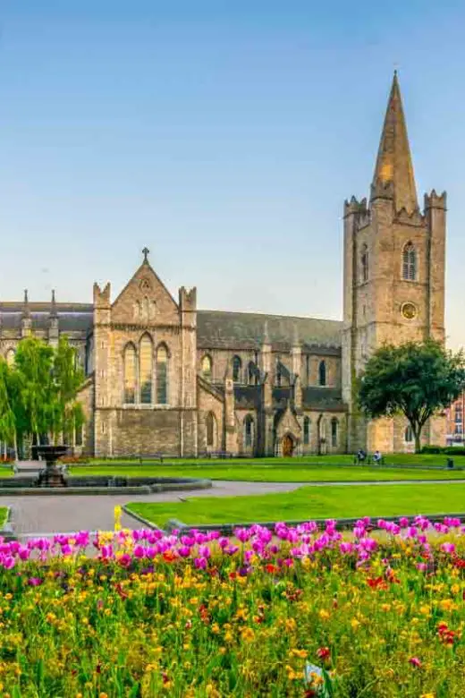 Evening view of the St. Patrick Cathedral in Dublin, Ireland