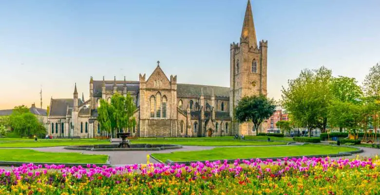 Evening view of the St. Patrick Cathedral in Dublin, Ireland