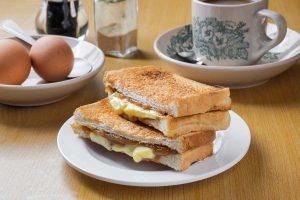 Kaya toast, a popular breakfast, in Singapore