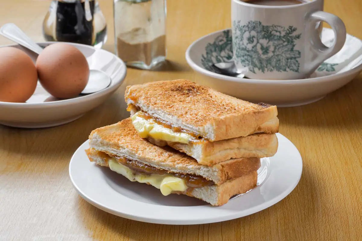 Kaya toast, a popular breakfast, in Singapore