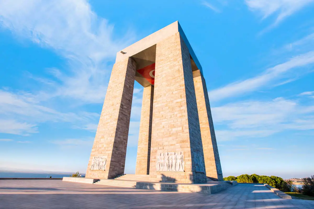 Çanakkale Martyrs' Memorial, a WWI memorial commemorating the Turkish soldiers who fought in the Battle of Gallipoli, in Çanakkale, Türkiye