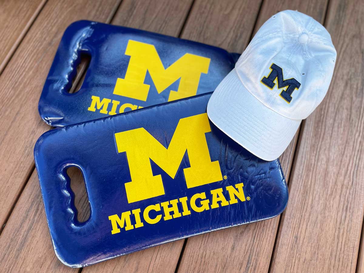Michigan stadium seat cushions and Michigan hat