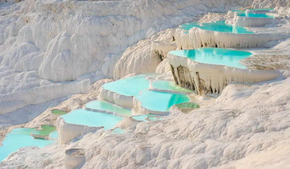 Natural hot spring pools in Pamukkale, known as cotton castle, in Turkey