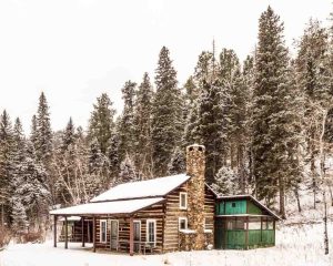 A cabin in winter in Custer State Park