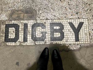 Digby name in tiles outside Nancy Whiskey's, the oldest bar in Detroit, Michigan