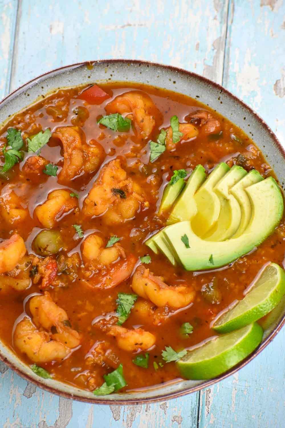 Asopao de camarones is a shrimp and rice soup from Puerto Rico